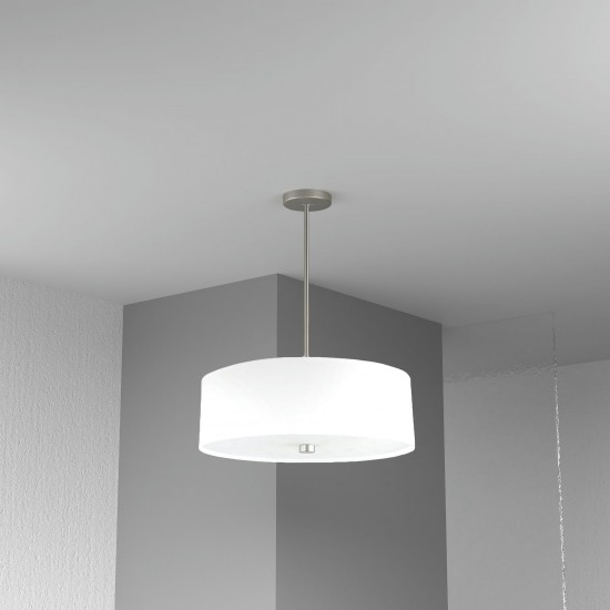 4 Light Incandescent Pendant Satin Chrome with White Shade