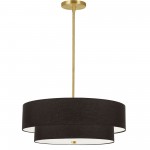 4 Light Incandescent 2 Tier Pendant, Aged Brass with Black Shade