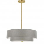 4 Light Incandescent 2 Tier Pendant, Aged Brass with Grey Shade