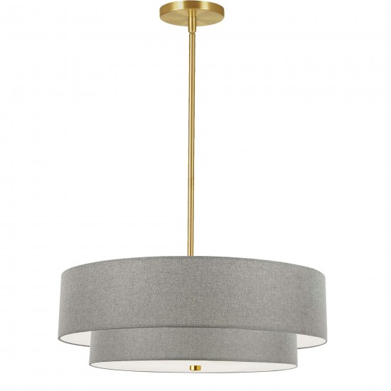 4 Light Incandescent 2 Tier Pendant, Aged Brass with Grey Shade