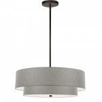 4 Light Incandescent 2 Tier Pendant, Matte Black with Grey Shade