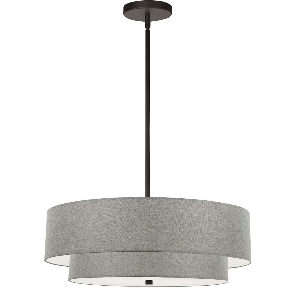 4 Light Incandescent 2 Tier Pendant, Matte Black with Grey Shade