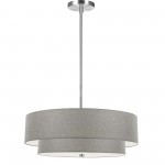 4 Light Incandescent 2 Tier Pendant, Polished Chrome with Grey Shade