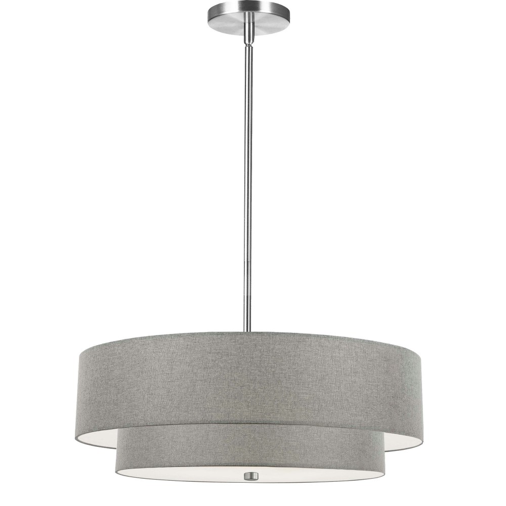 4 Light Incandescent 2 Tier Pendant, Polished Chrome with Grey Shade