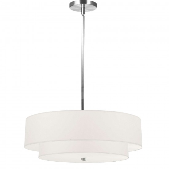 4 Light Incandescent 2 Tier Pendant, Polished Chrome with White Shade
