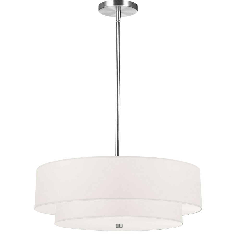 4 Light Incandescent 2 Tier Pendant, Polished Chrome with White Shade