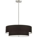 4 Light Incandescent 2 Tier Pendant, Satin Chrome with Black Shade