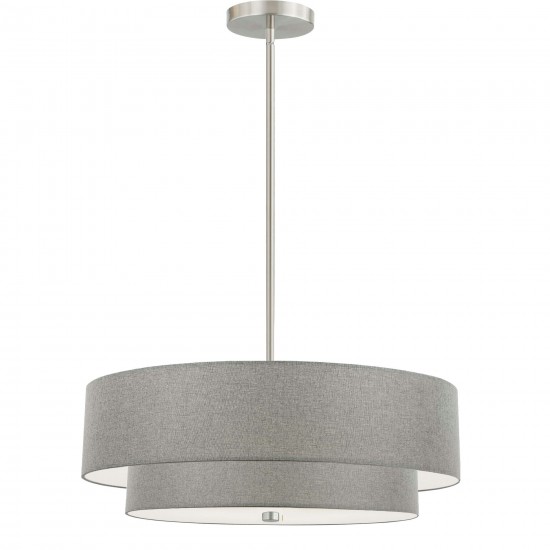 4 Light Incandescent 2 Tier Pendant, Satin Chrome with Grey Shade