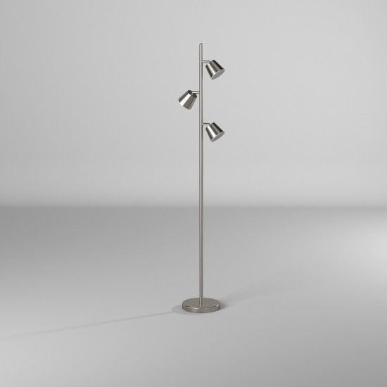 3 Light LED Floor Lamp, Satin Chrome Finish