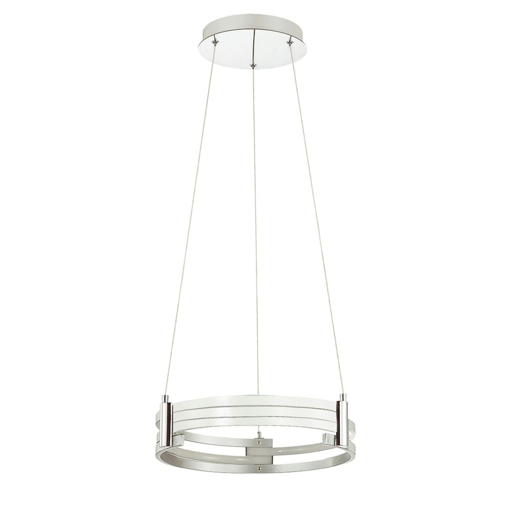 LED Pendant, Matte White Finish, Polished Chrome Accents