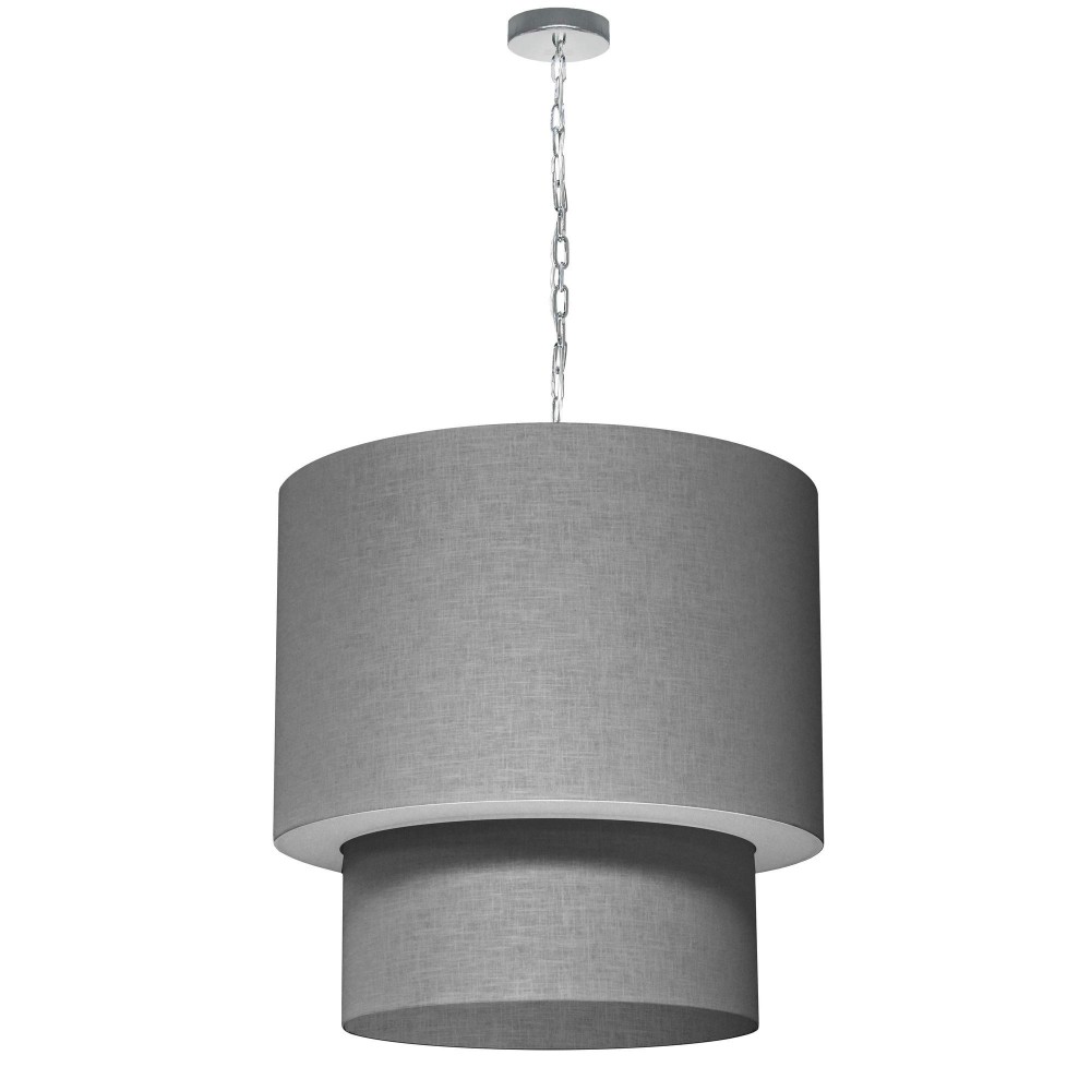 5 Light 3 Tiers Drum Linen Milano Grey, Fabric Diffuser, Polished Chrome