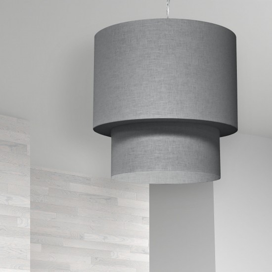 5 Light 3 Tiers Drum Linen Milano Grey, Fabric Diffuser, Polished Chrome