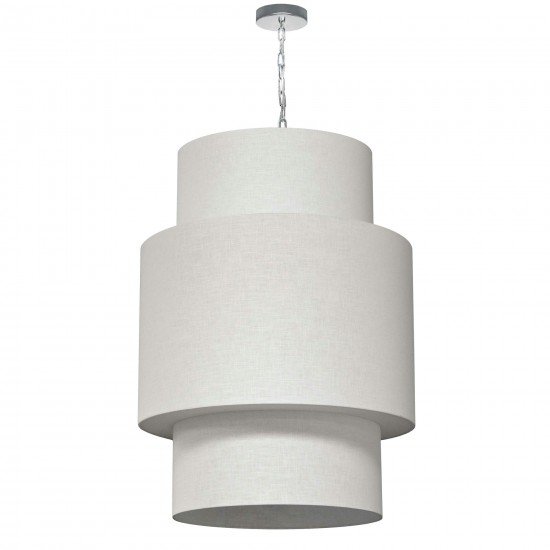 7 Light 3 Tiers Drum Linen Milano White, Fabric Diffuser, Polished Chrome