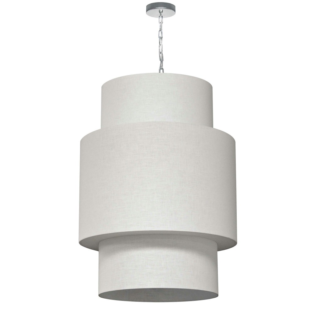 7 Light 3 Tiers Drum Linen Milano White, Fabric Diffuser, Polished Chrome