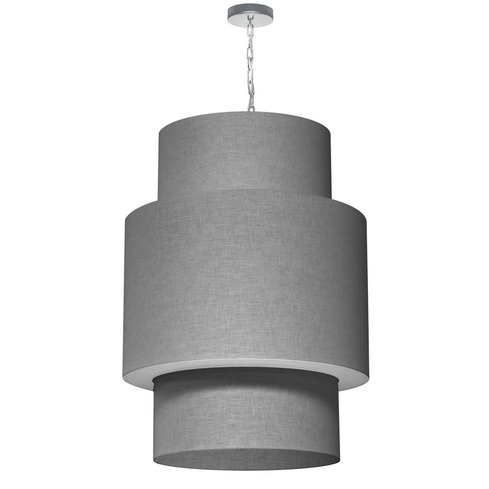 7 Light 3 Tiers Drum Linen Milano Grey, Acrylic Diffuser,Polished Chrome