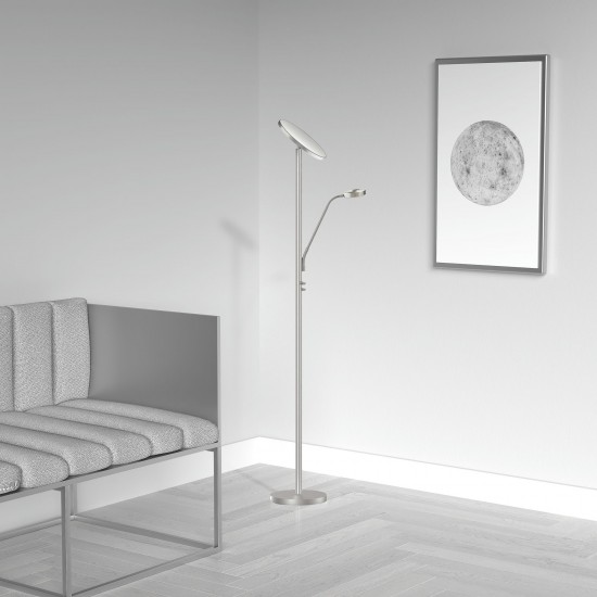 Mother and Son LED Floor Lamp, Satin Nickel Finish