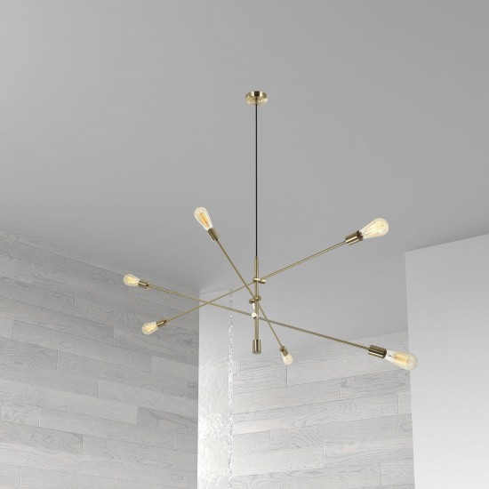 6 Light Incandescent Adjustable Pendant Aged Brass Finish