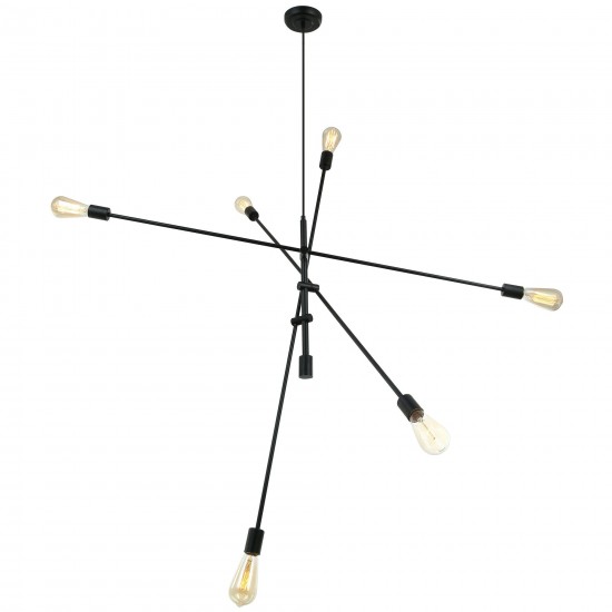 6 Light Incandescent Adjustable Pendant Matte Black Finish