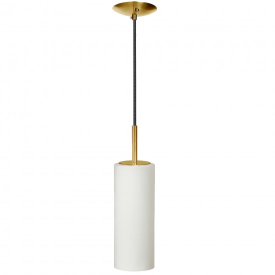 Incandescent Cylinder Pendant, Aged Brass with White Glass