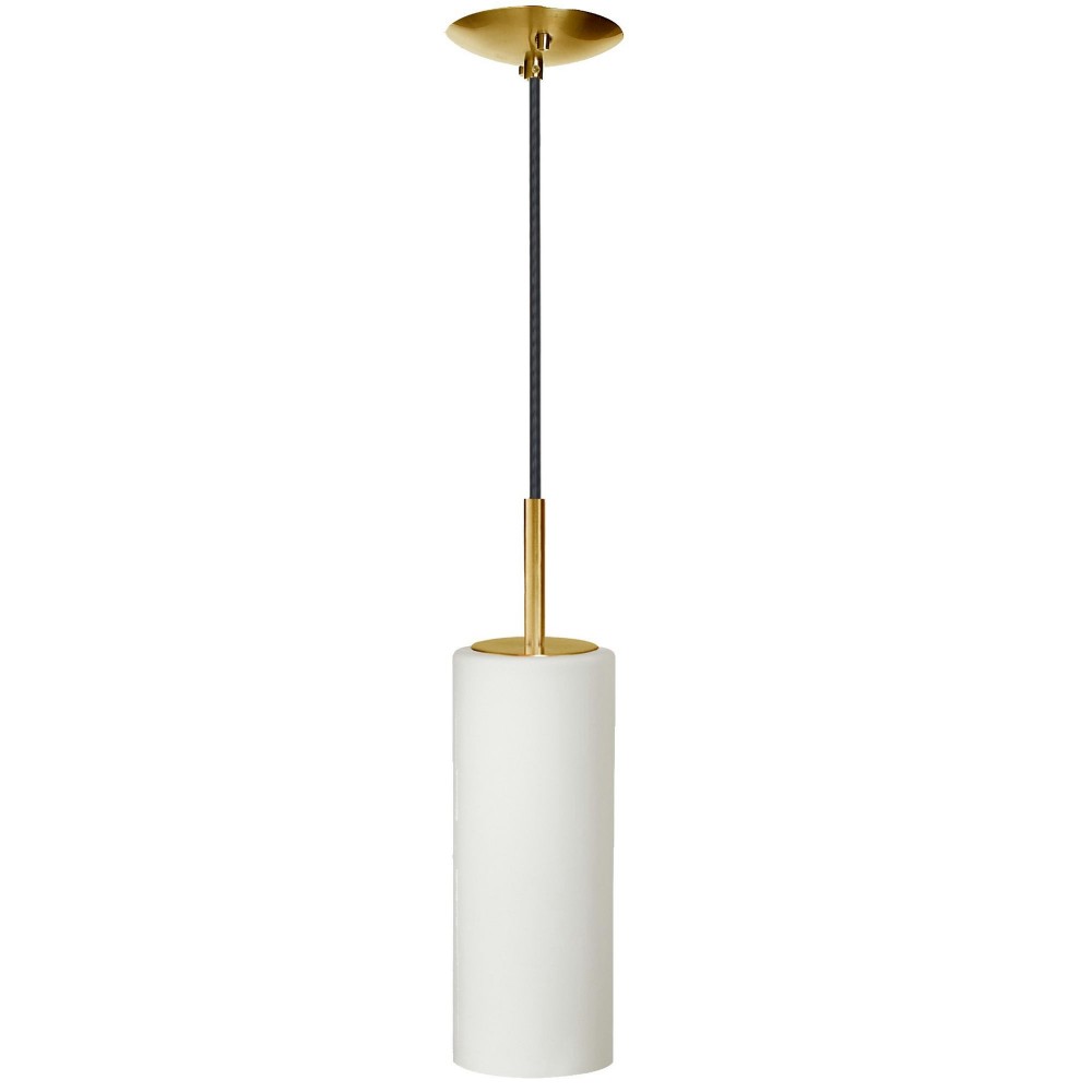 Incandescent Cylinder Pendant, Aged Brass with White Glass