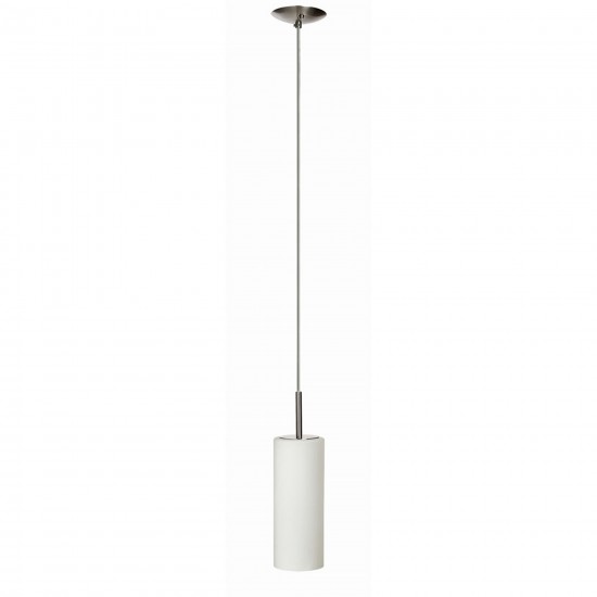 1 Light Pendant, Satin Chrome, White Frosted Glass