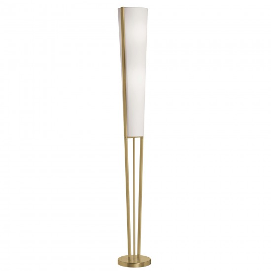 2 Light Incandescent Floor Lamp, Aged Brass with White Shade