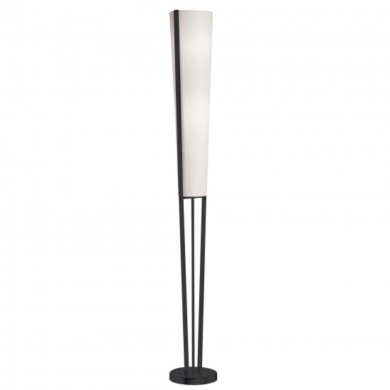 2 Light Incandescent Floor Lamp, Matte Black with White Shade