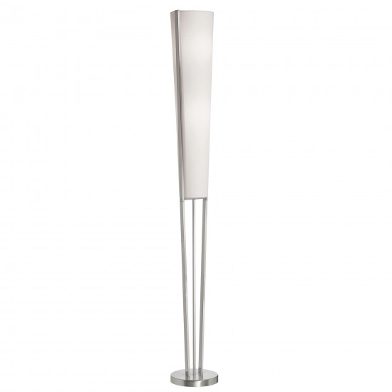 2 Light Floor Lamp, Satin Chrome, White Linen Fabric 790