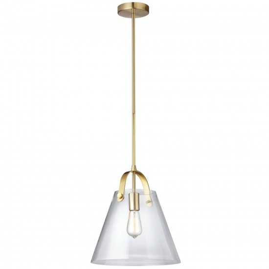 1 Light Incandescent Pendant Aged Brass Finish with Clear Glass