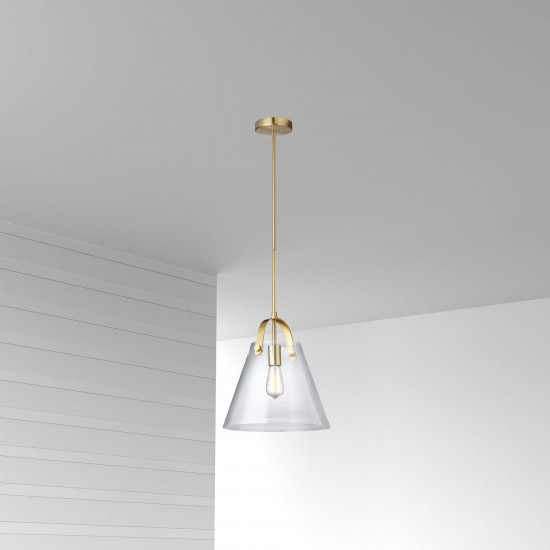 1 Light Incandescent Pendant Aged Brass Finish with Clear Glass