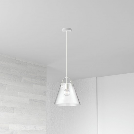 1 Light Incandescent Pendant Matte White Finish with Clear Glass