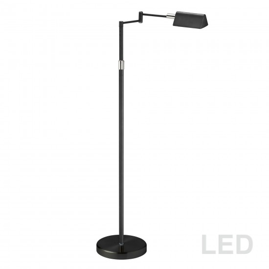 9W LED Swing Arm Floor Lamp, Black Finish
