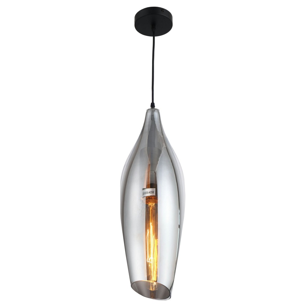 Abba Incandescent Pendant, Black Finish with Smoked Glass, ABB-91P-SM