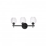 3 Light Halogen Matte Black Vanity Fixture w/ Clear Glass