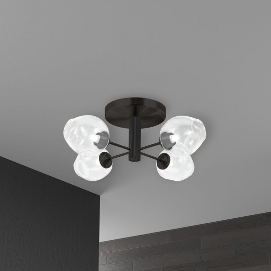 4 Light Halogen Matte Black Semi Flush w/ Clear Glass