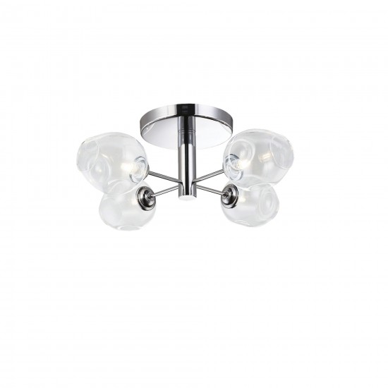 4 Light Halogen Semi Flush, Polished Chrome with Clear Glass