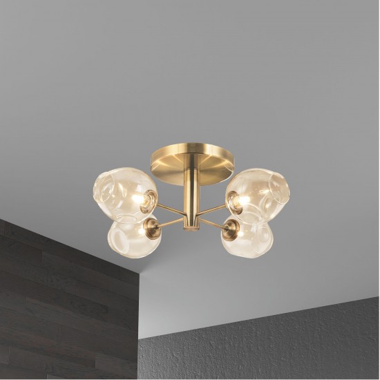 4 Light Halogen Semi Flush, Vintage Bronze with Champagne Glass