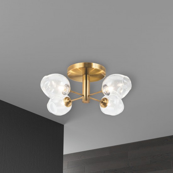 4 Light Halogen Semi Flush, Vintage Bronze with Clear Glass