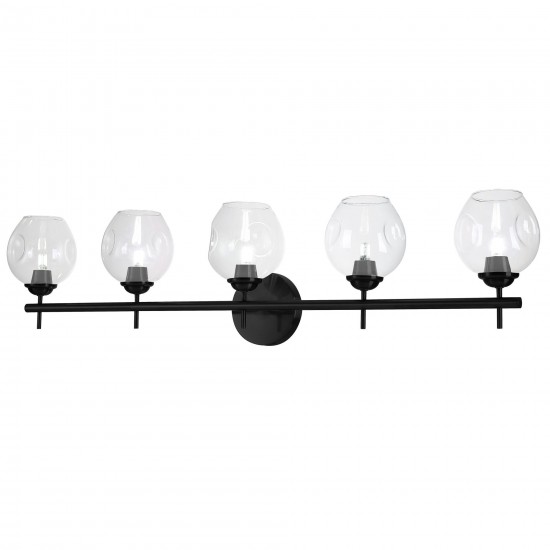 5 Light Halogen Matte Black Vanity w/ Clear Glass