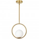 1 Light Halogen Pendant Aged Brass Finish with White Glass