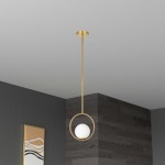 1 Light Halogen Pendant Aged Brass Finish with White Glass