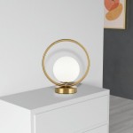 1 Light Halogen Table Lamp Aged Brass Finish with White Glass