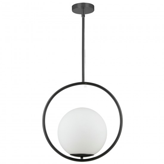 Adrienna Incandescent Pendant, Matte Black with White Opal Glass