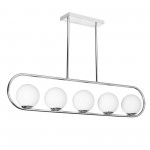 5 Light Halogen Horizontal Pendant Polished Chrome Finish with White Glass