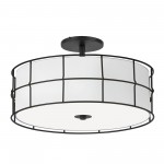 3 Light Incandescent Matte Black Semi-Flush Mount Fixture w/White Shade