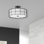 3 Light Incandescent Matte Black Semi-Flush Mount Fixture w/White Shade