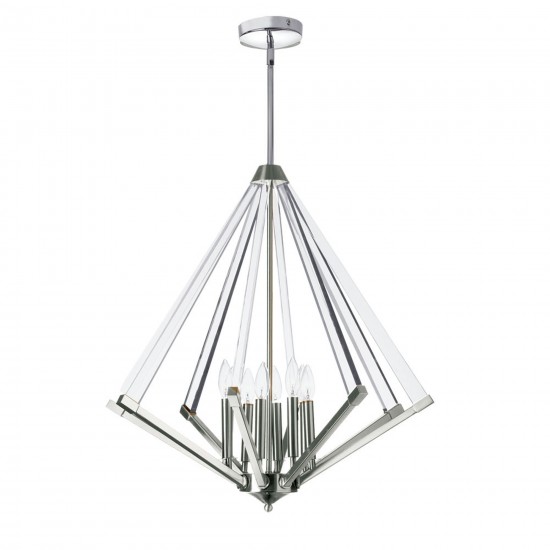 8 Light Chandelier, Polished Chrome With Acrylic Arms