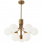 9 Light Halogen Chandelier, Aged Brass with Opal Glass