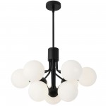 9 Light Halogen Chandelier, Matte Black with Opal Glass