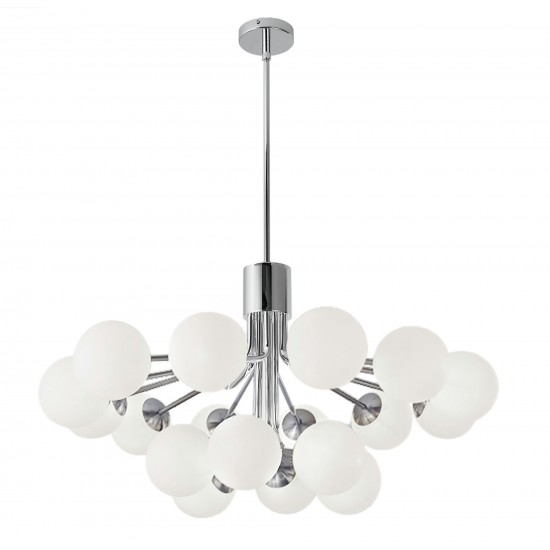 18 Light Halogen Chandelier, Polished Chrome with Opal Glass